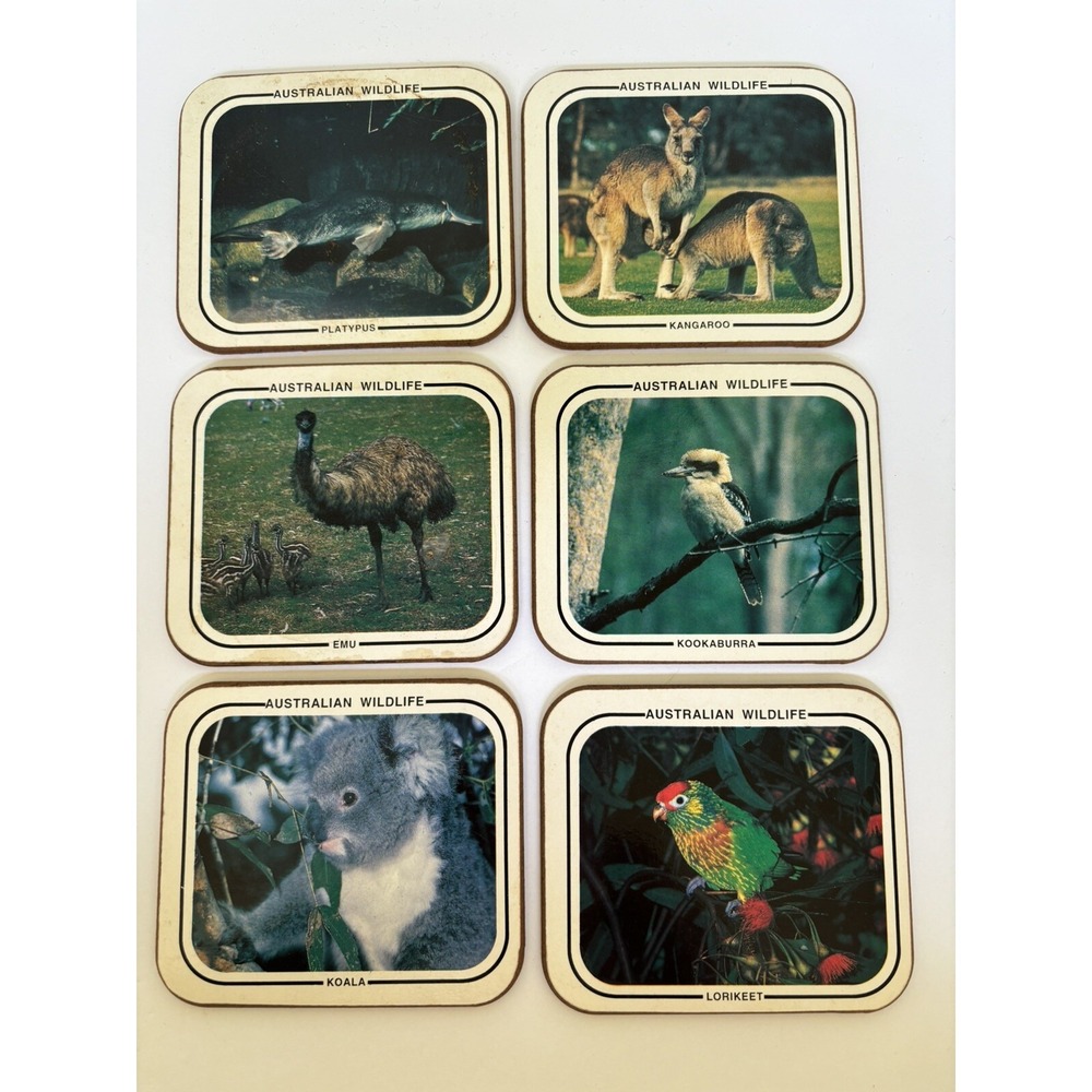 Australian Collection Drink Coasters Set of 6 Wildlife Animals Platypus Emu
